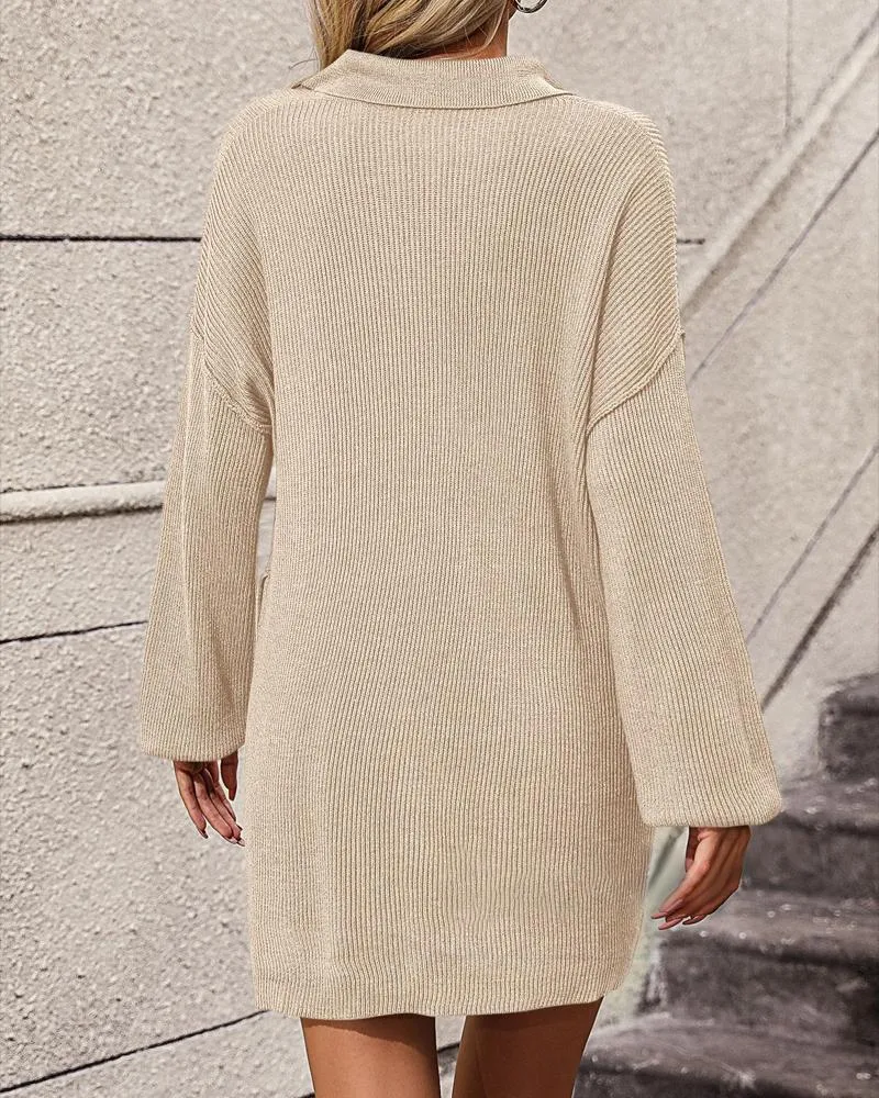 Turn down Collar Pocket Design Buttoned Sweater