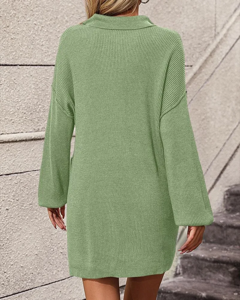 Turn down Collar Pocket Design Buttoned Sweater