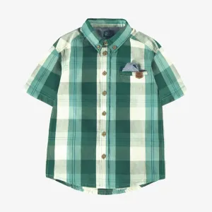 Turquoise Plaid Shirt in Cotton Poplin