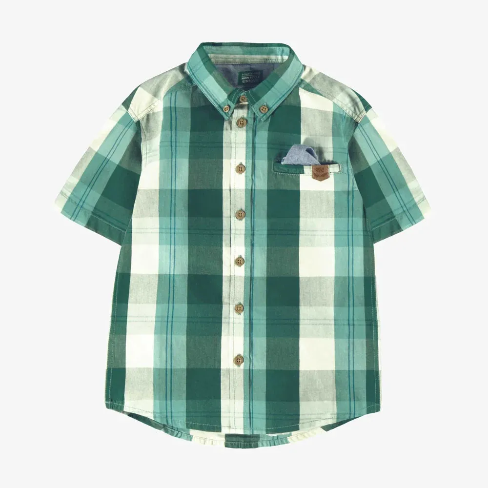 Turquoise Plaid Shirt in Cotton Poplin