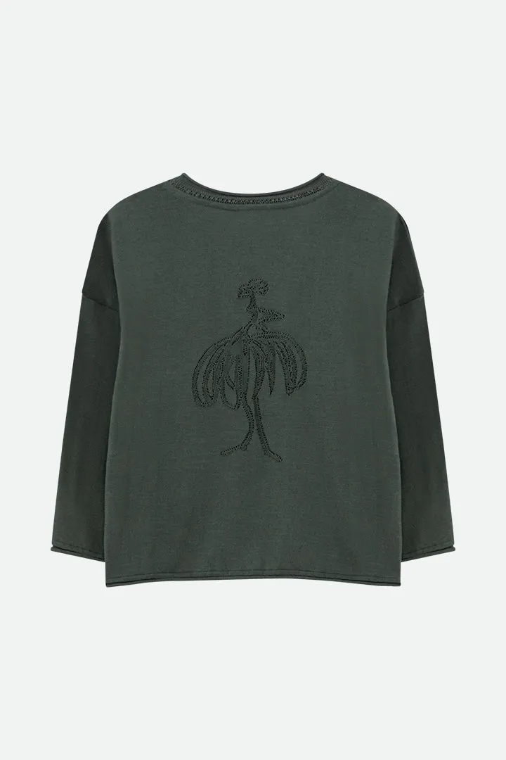 TZAR - Pull vert tricot fin Intarsia danseuse au dos