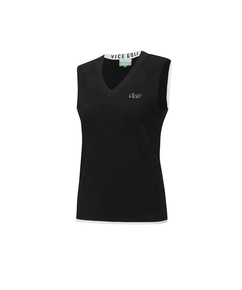 Vice Golf Atelier Women's Checker Board JQD Knit Vest - Black