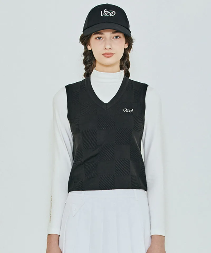 Vice Golf Atelier Women's Checker Board JQD Knit Vest - Black