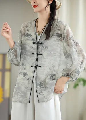 Vintage White Print Chiffon Oriental UPF 50  Cardigans Spring