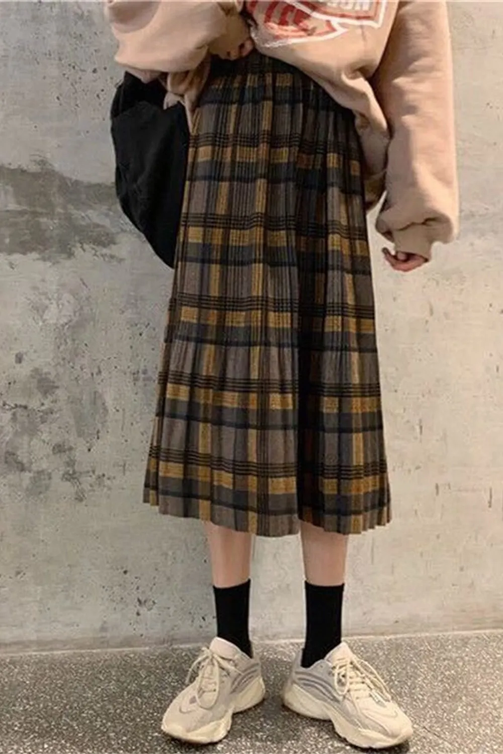Vintage Wool Plaid Pleated Skirt