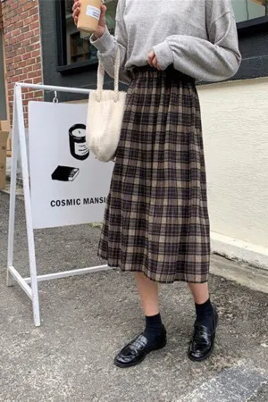 Vintage Wool Plaid Pleated Skirt