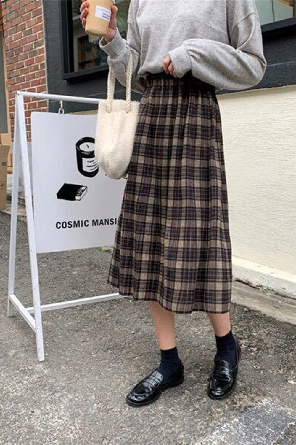 Vintage Wool Plaid Pleated Skirt