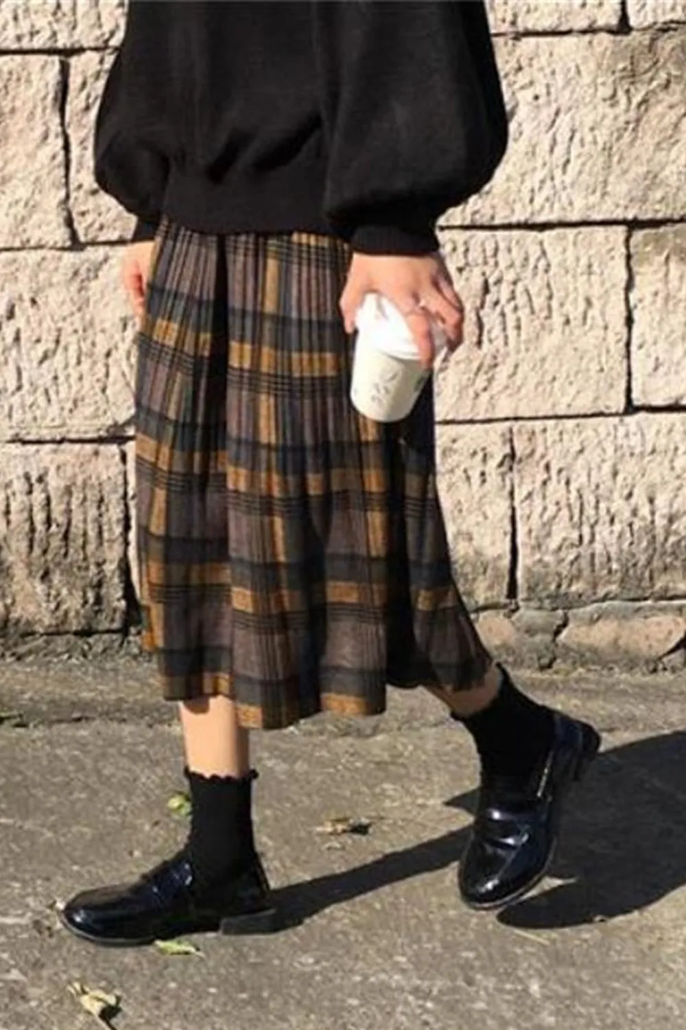 Vintage Wool Plaid Pleated Skirt