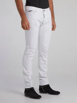 White Distressed Skinny Trousers