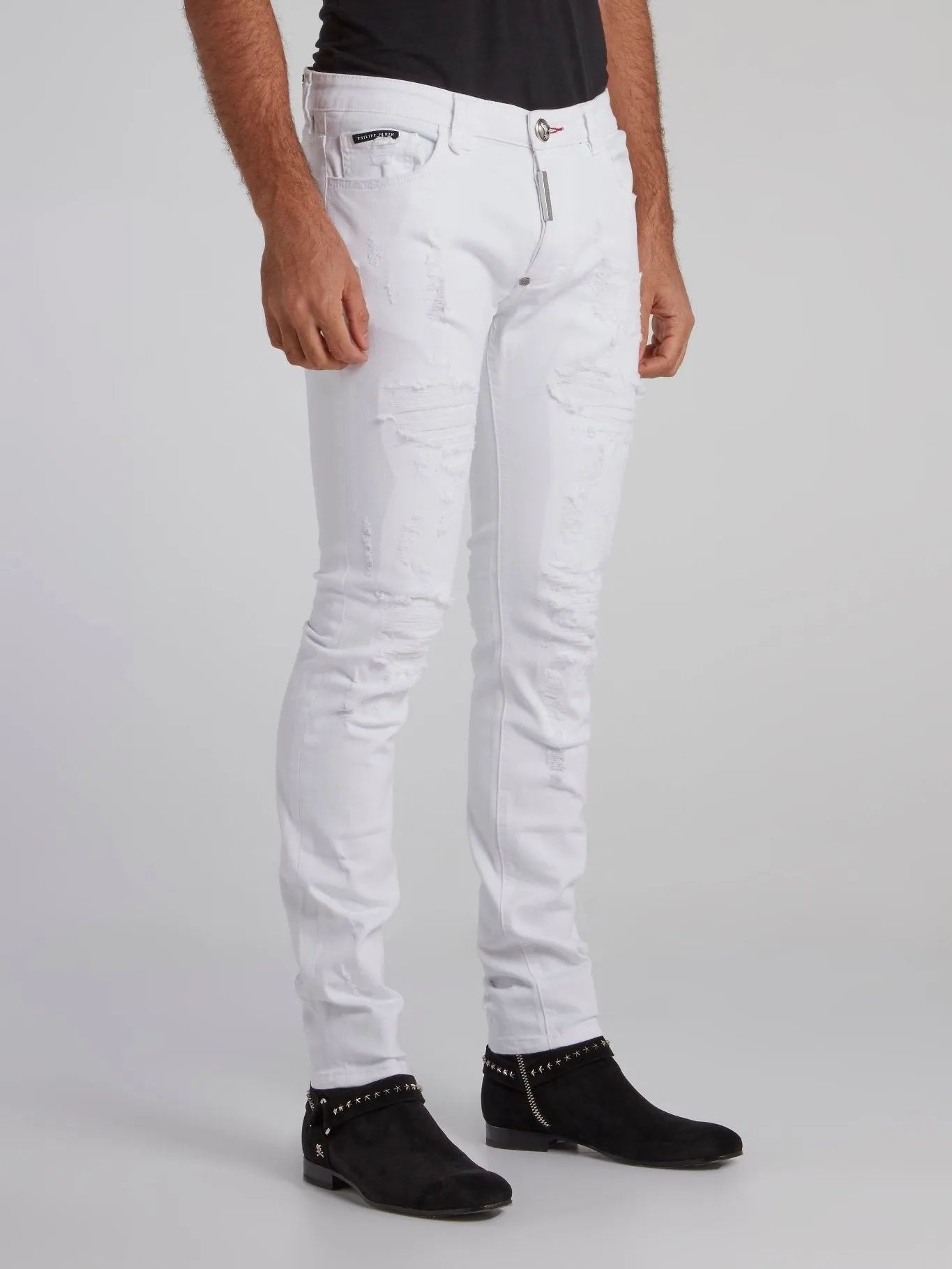 White Distressed Skinny Trousers