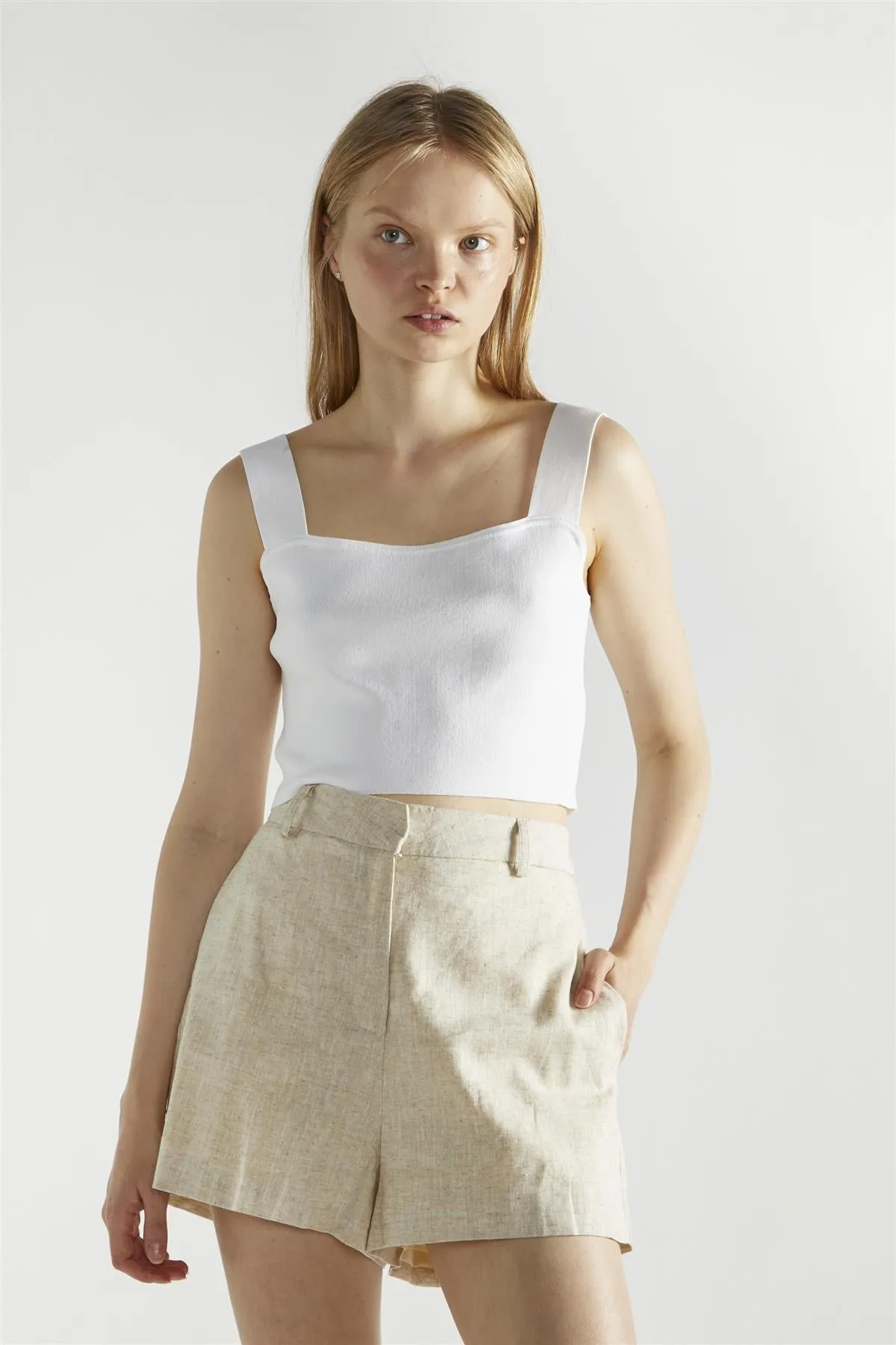White Square-Neck-Tops