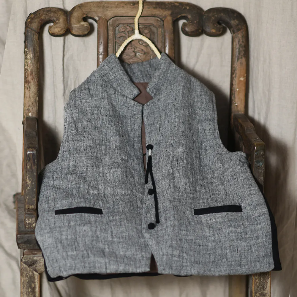 Women Color Block Lapel Cotton Padded Warm Vests