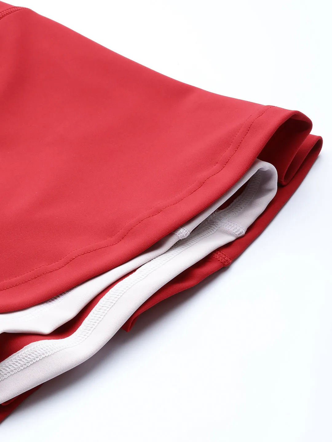 Women Red Solid A-Line Workout Skirt With Built In Shorts