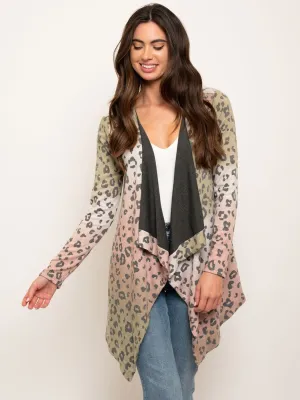 WOMEN'S ANIMAL PRINT TIE DYE CARDIGAN