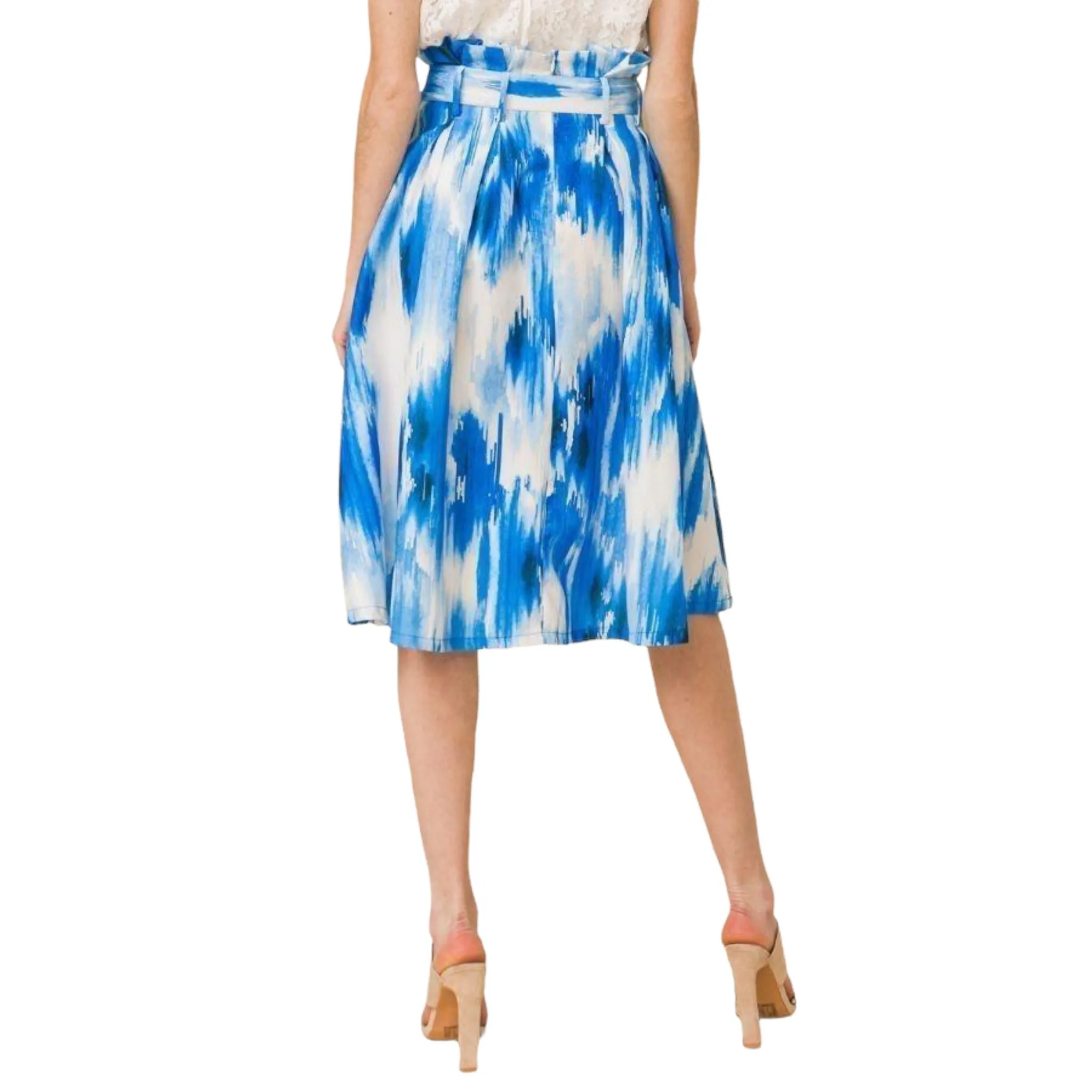 Women's Belted Paper Bag Pleated Midi Skirt
