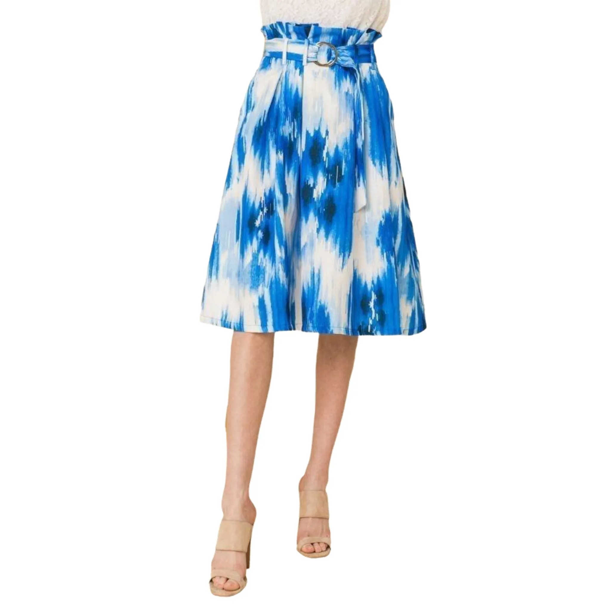 Women's Belted Paper Bag Pleated Midi Skirt