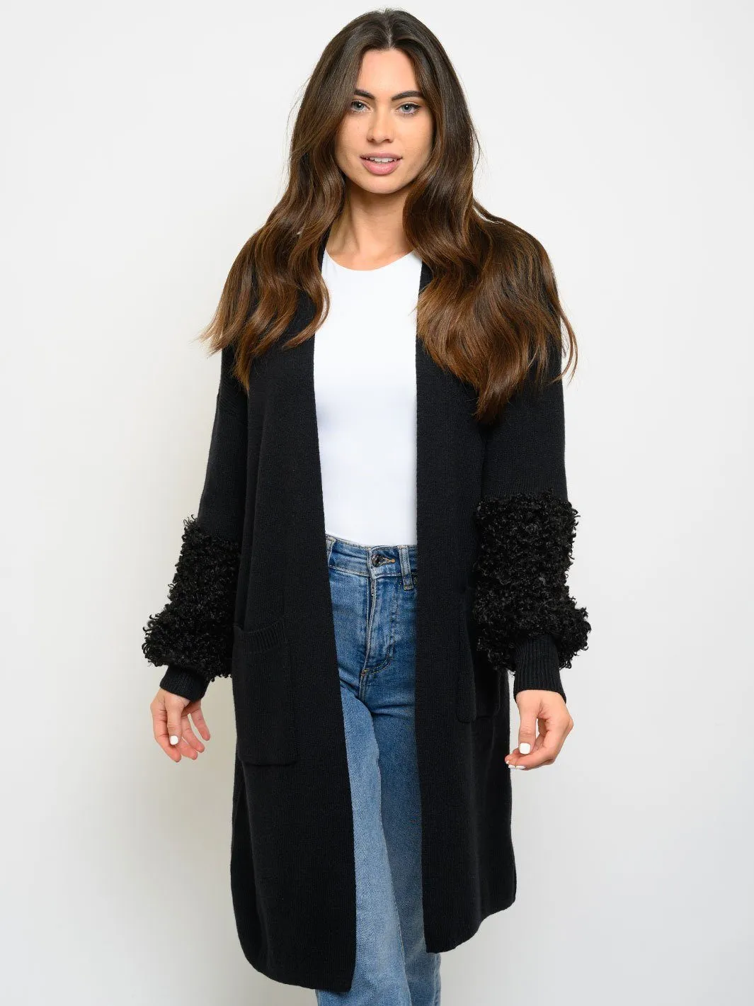 WOMEN'S DETAILED LONG SLEEVE OPEN CARDIGAN