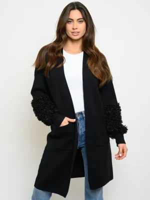 WOMEN'S DETAILED LONG SLEEVE OPEN CARDIGAN