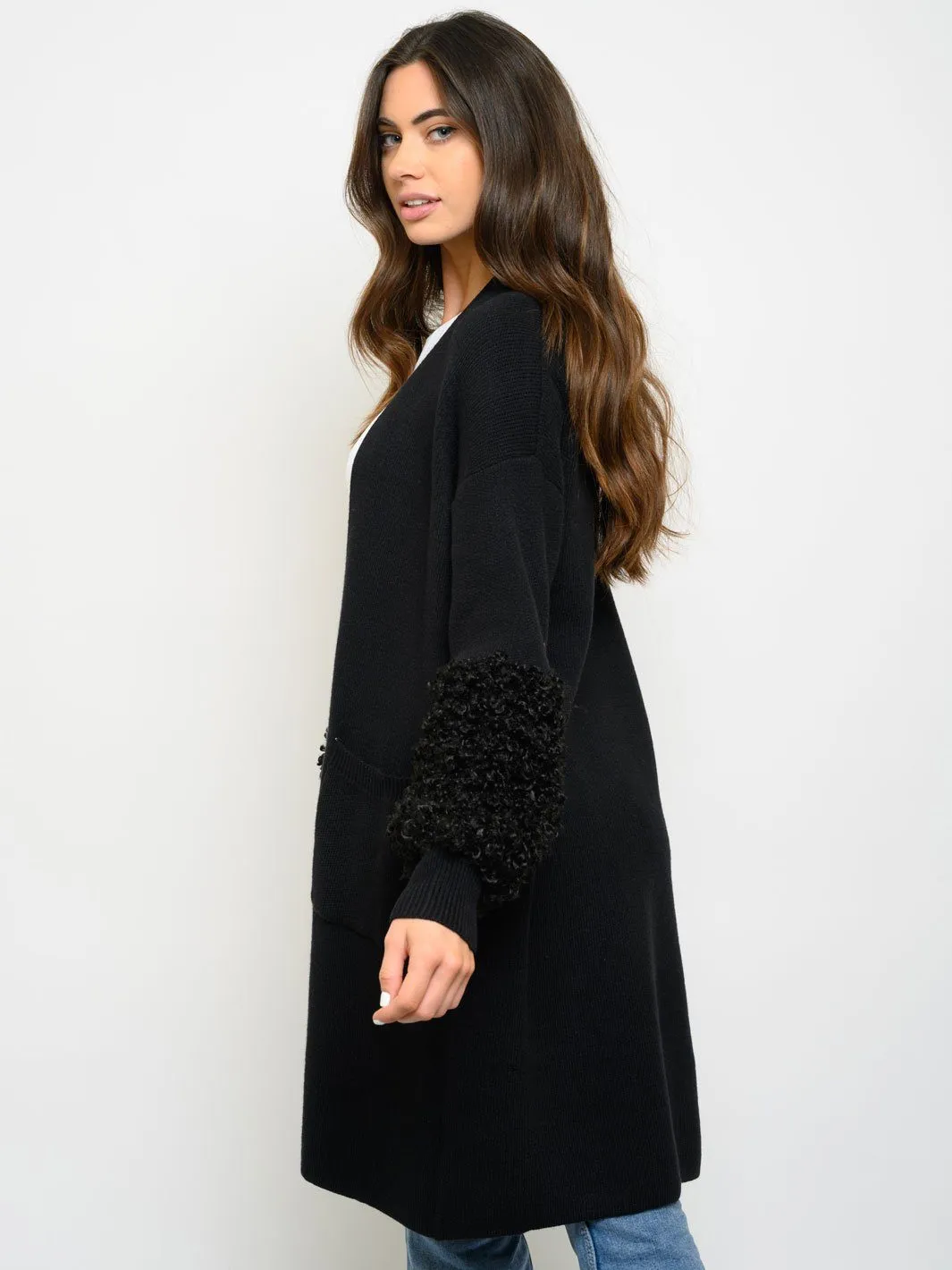 WOMEN'S DETAILED LONG SLEEVE OPEN CARDIGAN