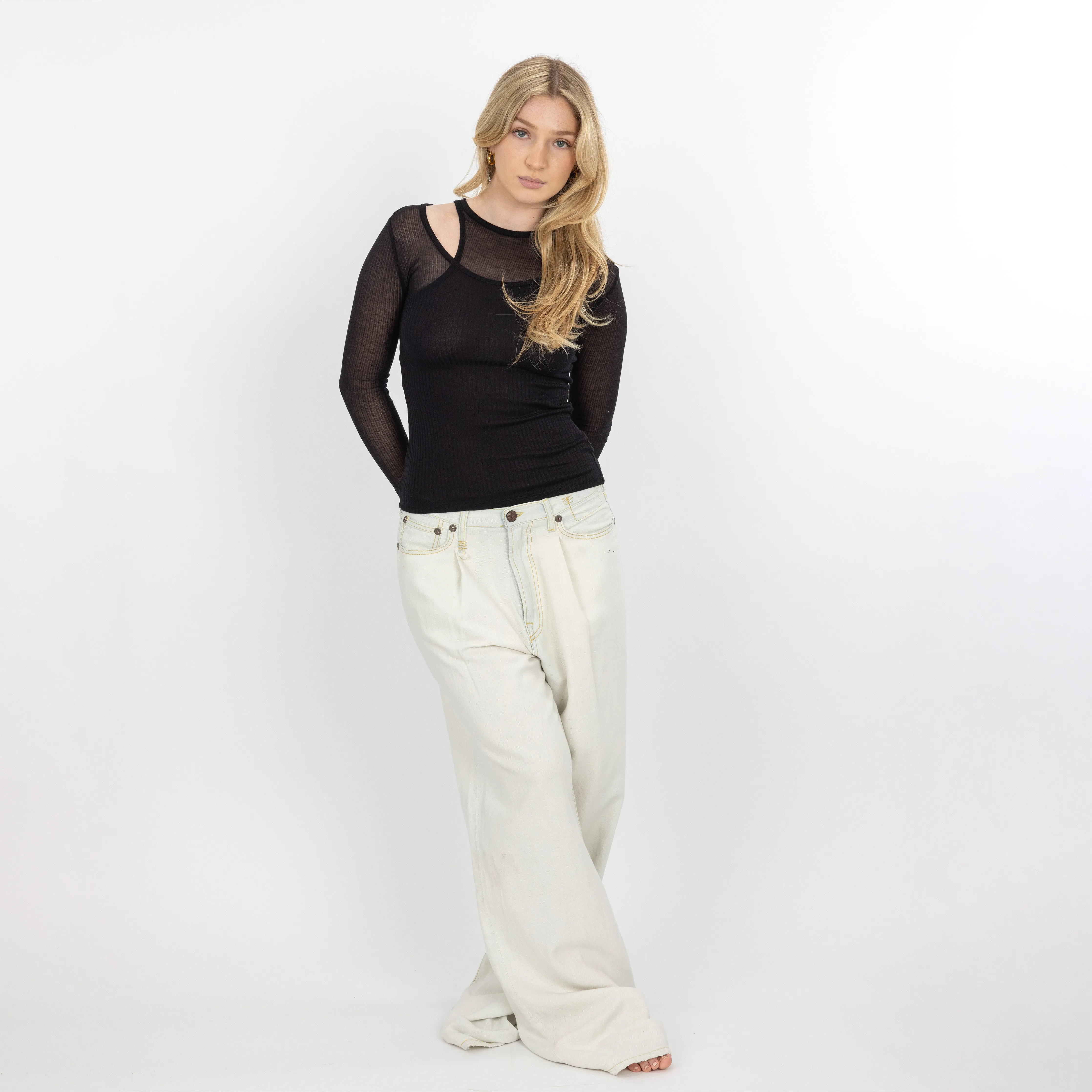 Womens Double Layer High Neck Tank / Long Sleeve - Black