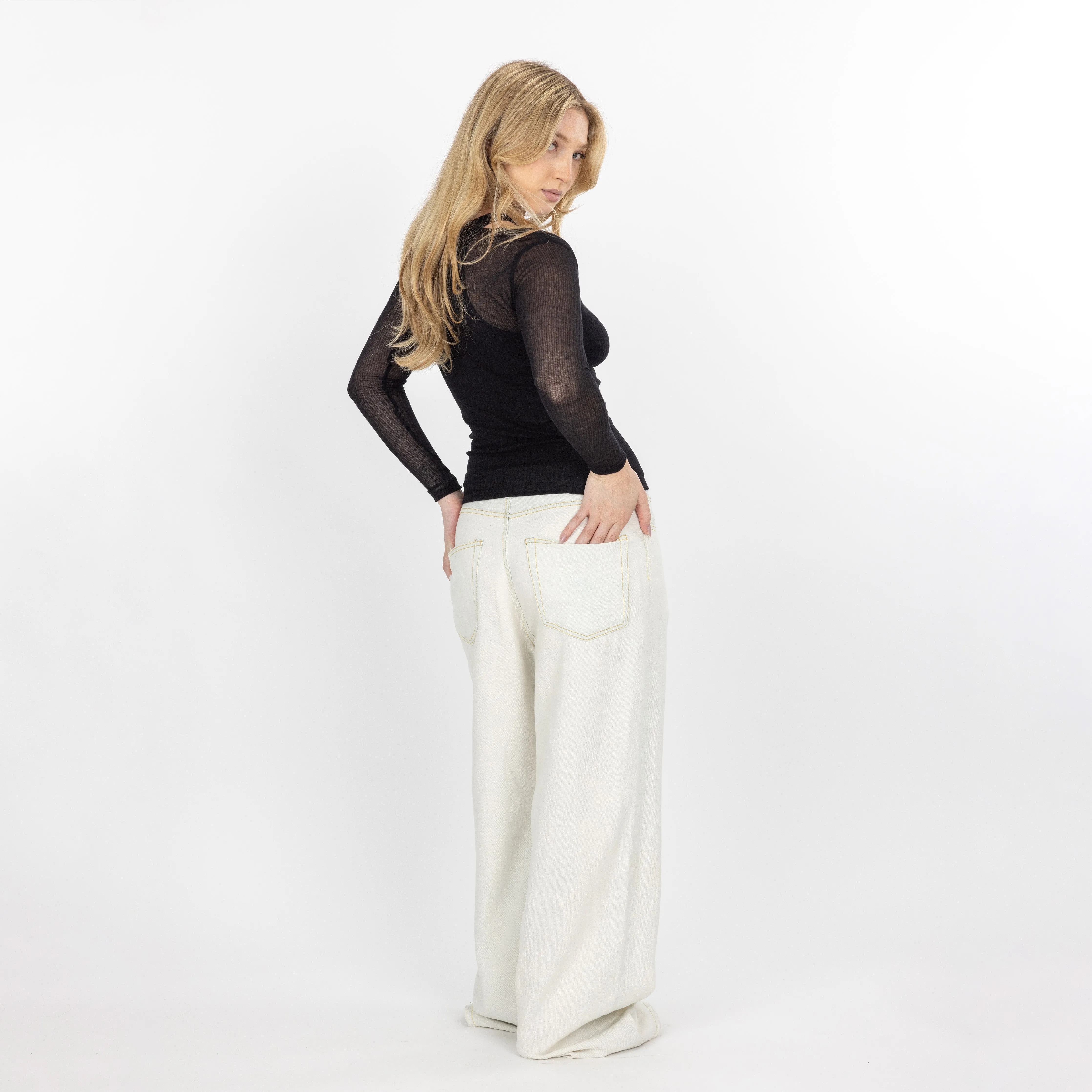 Womens Double Layer High Neck Tank / Long Sleeve - Black