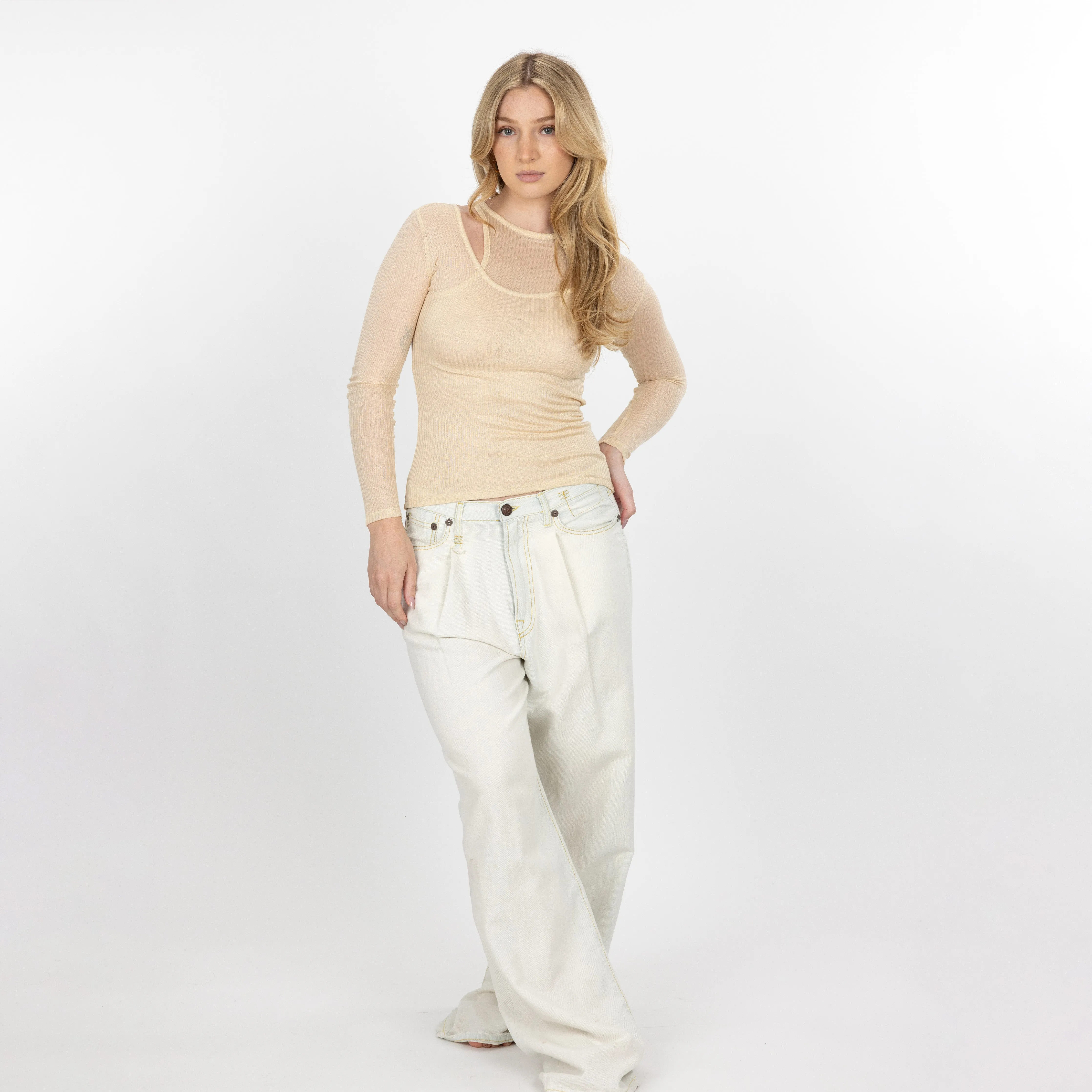 Womens Double Layer High Neck Tank / Long Sleeve - Wood Ash