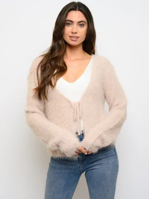 WOMEN'S FUZZY LONG SLEEVE CARDIGAN