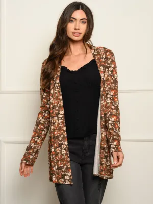WOMEN'S LONG SLEEVE FLORAL OPEN CARDIGAN