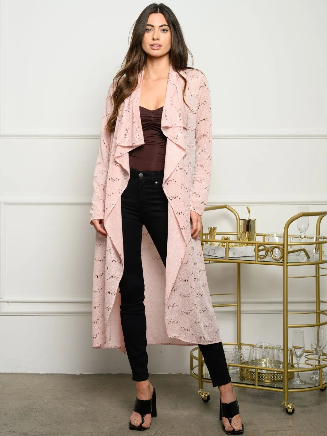 WOMEN'S LONG SLEEVE OPEN SEQUINS CARDIGAN