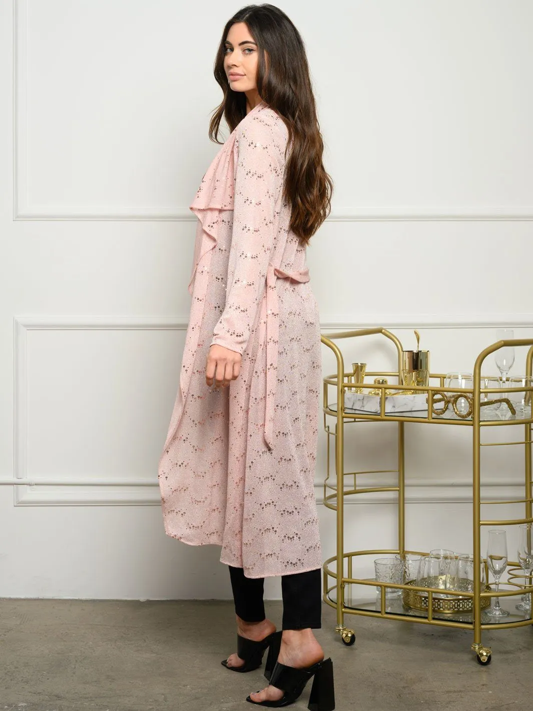 WOMEN'S LONG SLEEVE OPEN SEQUINS CARDIGAN