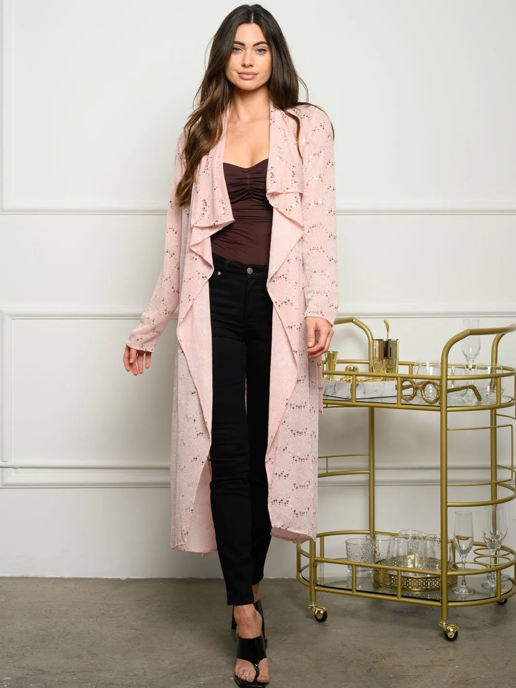 WOMEN'S LONG SLEEVE OPEN SEQUINS CARDIGAN