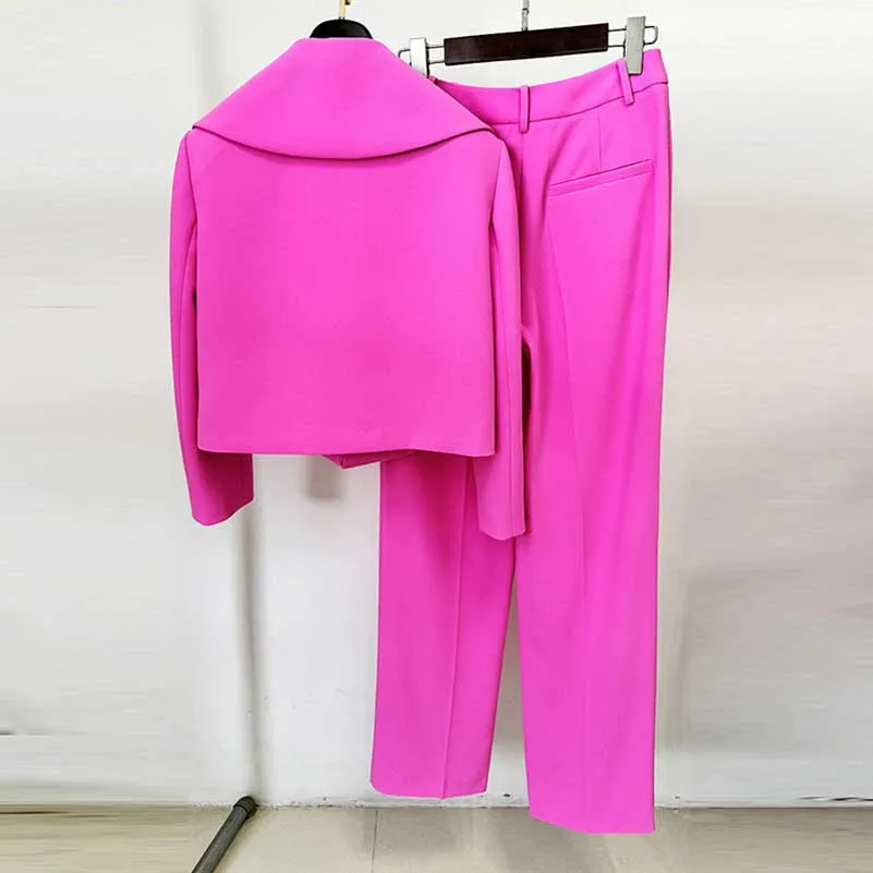 Womens Pink Pantsuit Crop Jacket Trousers Suit