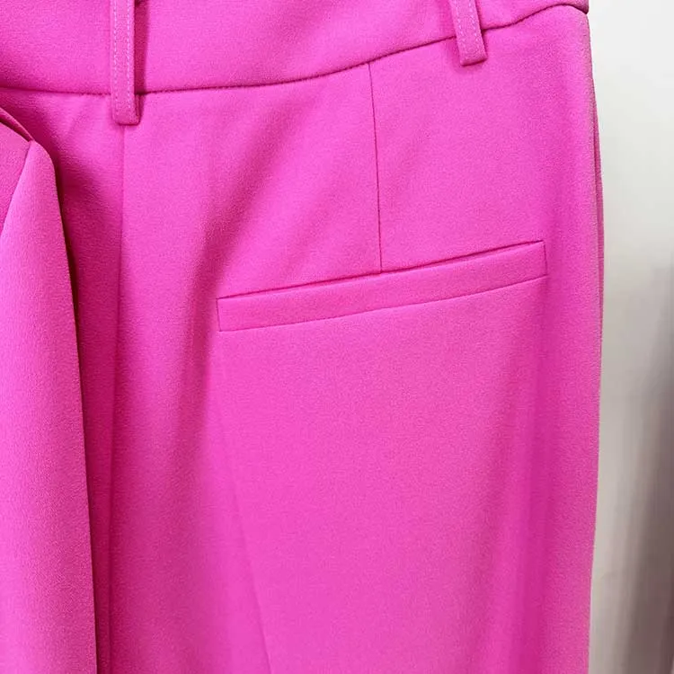 Womens Pink Pantsuit Crop Jacket Trousers Suit