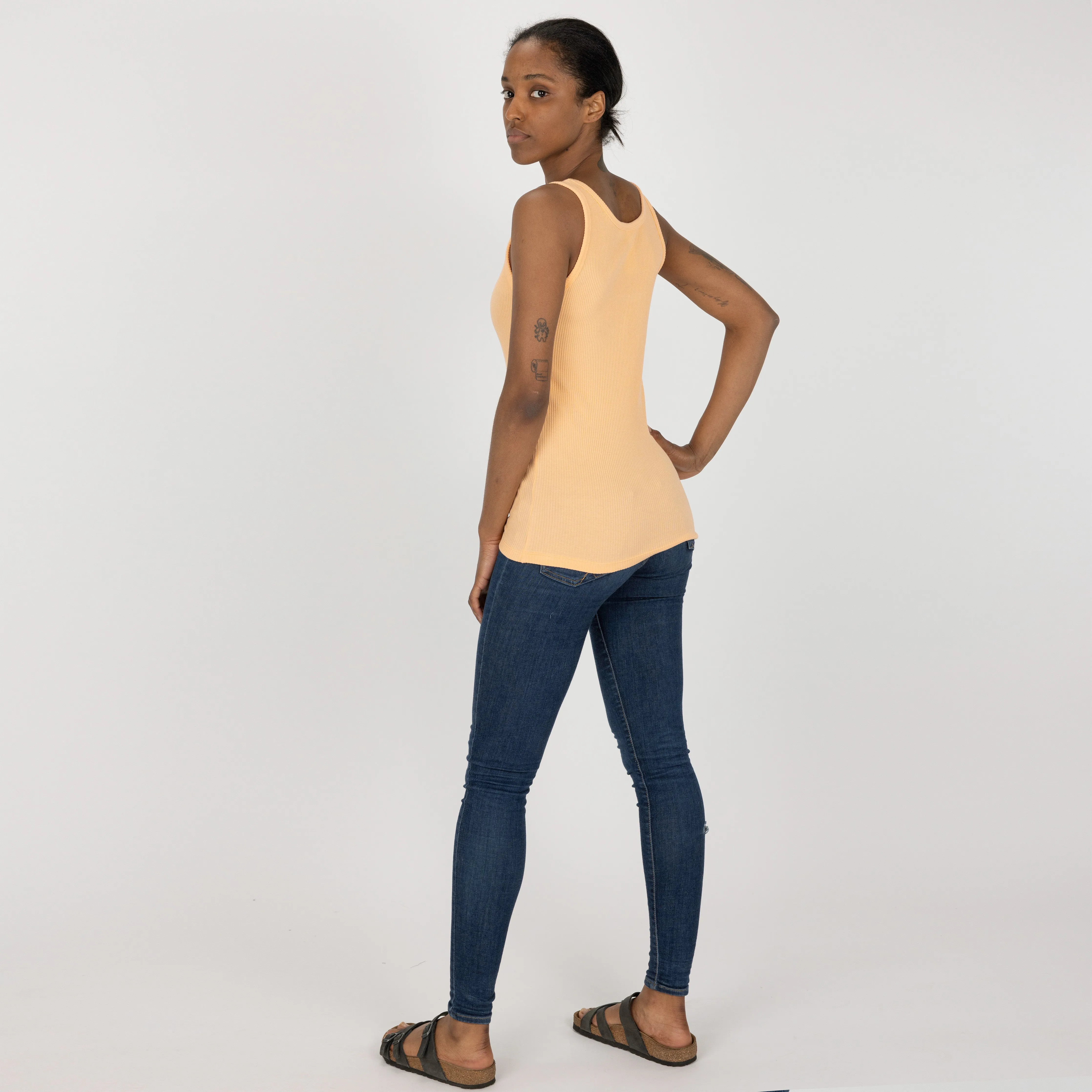 Womens "Chunky" Cotton/Spandex Rib Tank - Peach Fuzz