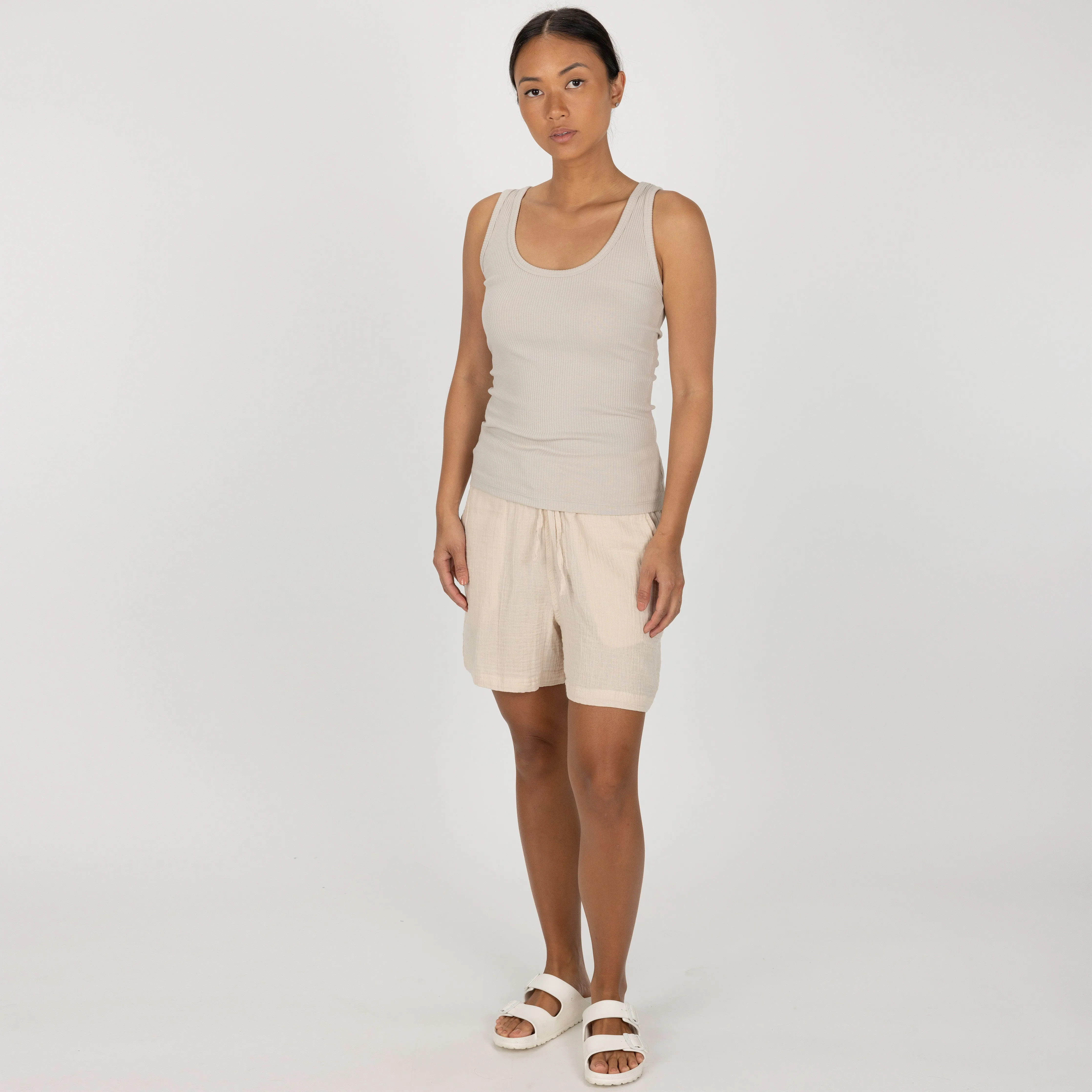 Womens "Chunky" Cotton/Spandex Rib Tank - Pumice Stone