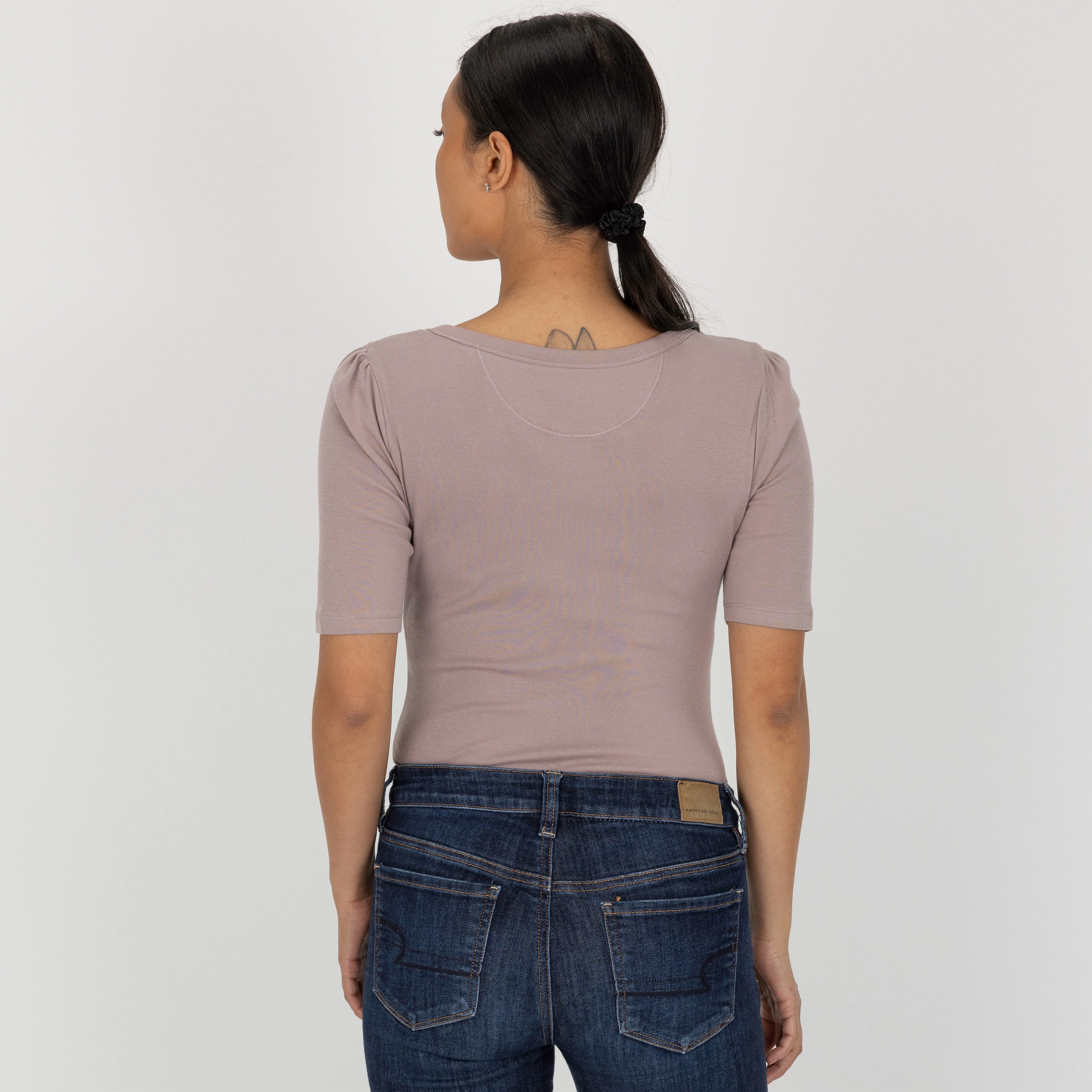 Womens Scoop Neck Elbow Length Tee - Purple Dove