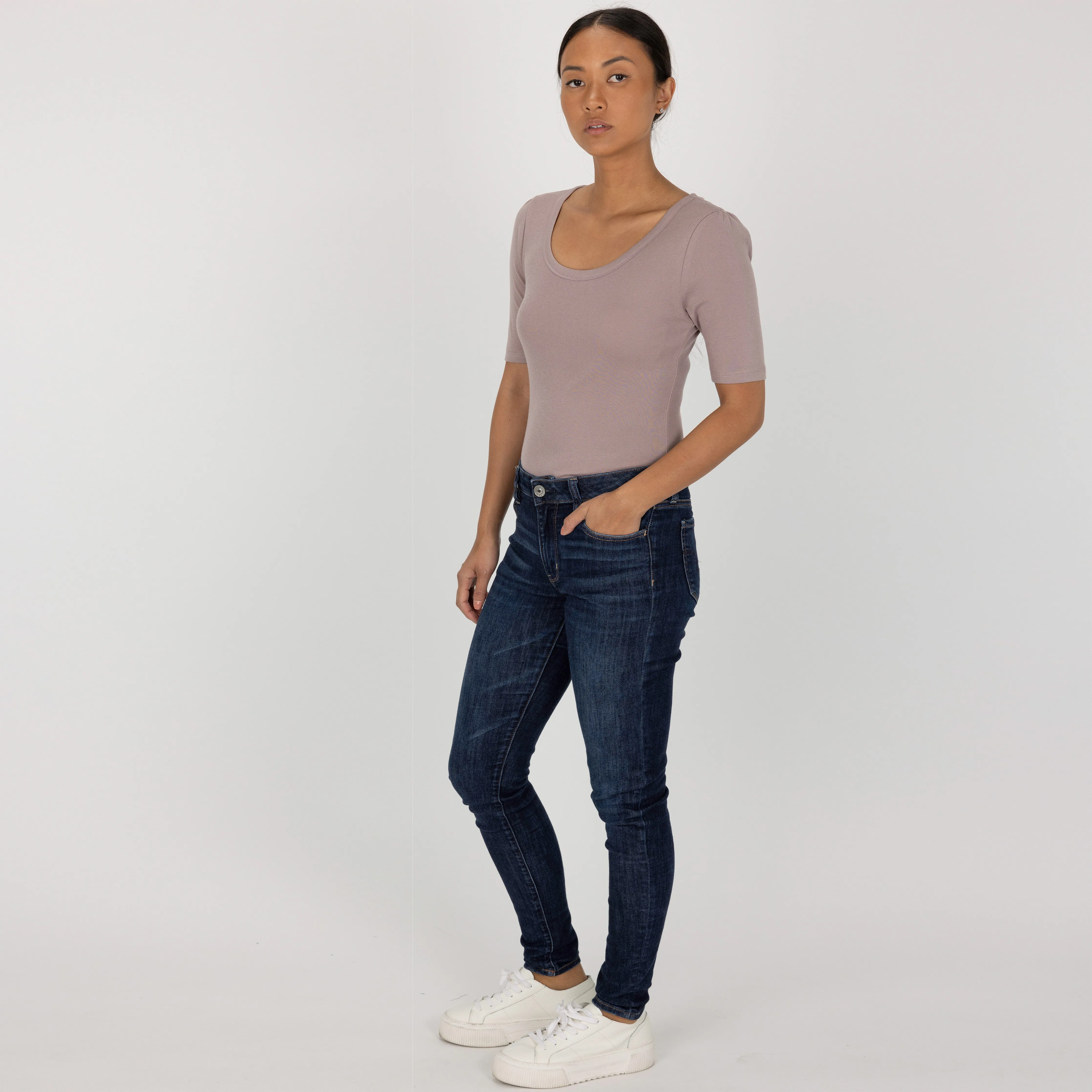 Womens Scoop Neck Elbow Length Tee - Purple Dove