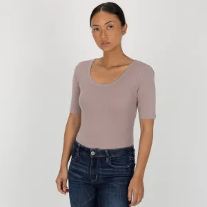 Womens Scoop Neck Elbow Length Tee - Purple Dove