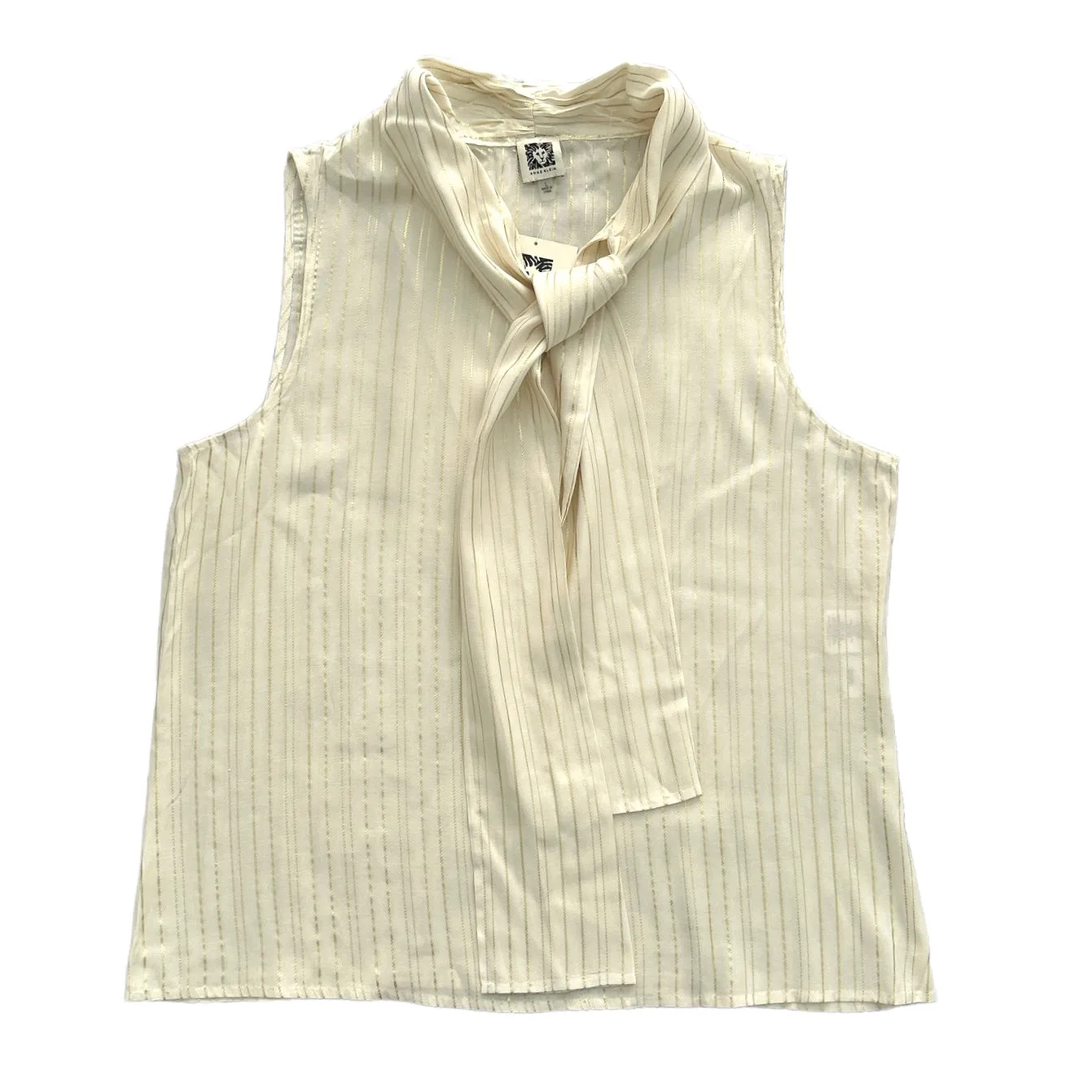 Women's Tie Neck Sleeveless Blouse Stripe loose Tops