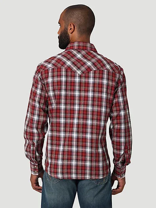 Wrangler Men's Retro Premium Long Sleeve Western Snap Plaid Shirt in Red Forest