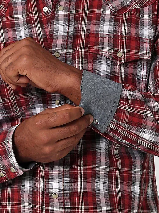 Wrangler Men's Retro Premium Long Sleeve Western Snap Plaid Shirt in Red Forest