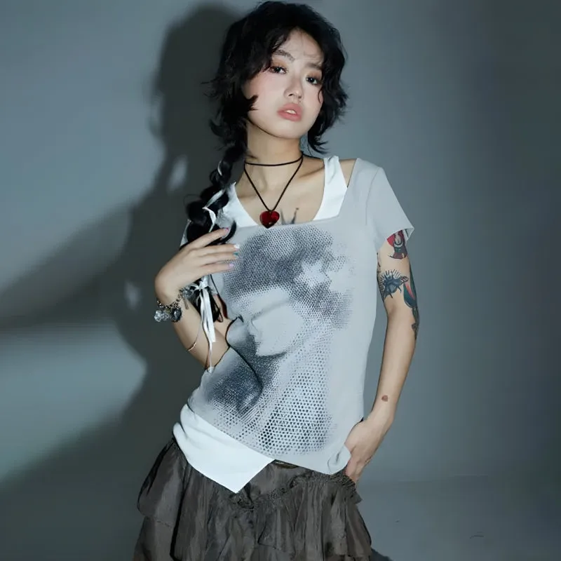 Y2K Grunge Asymmetric Layered Top