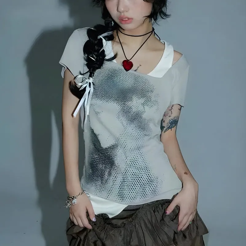 Y2K Grunge Asymmetric Layered Top