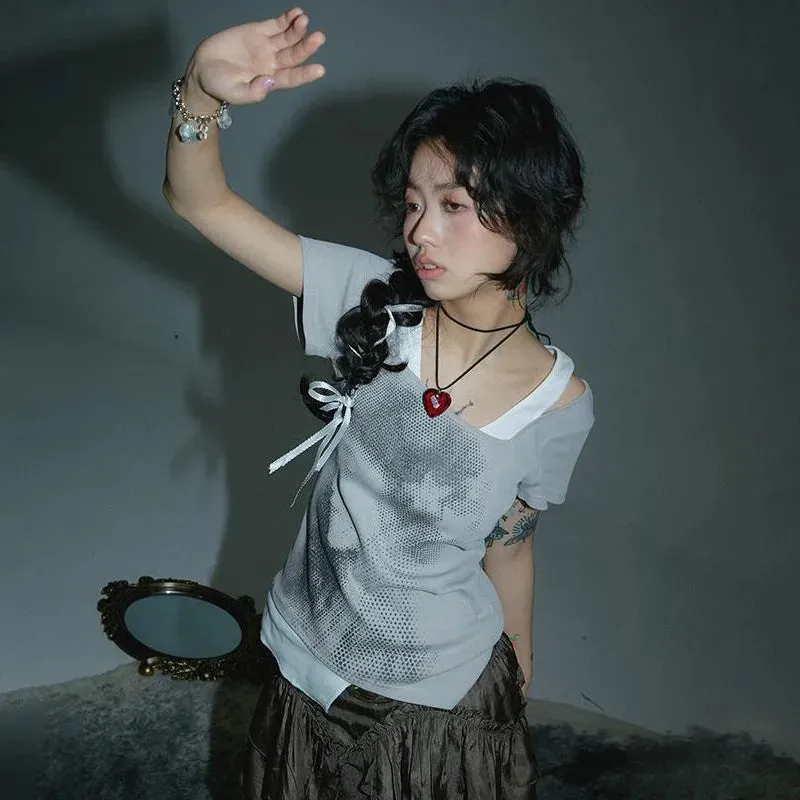 Y2K Grunge Asymmetric Layered Top