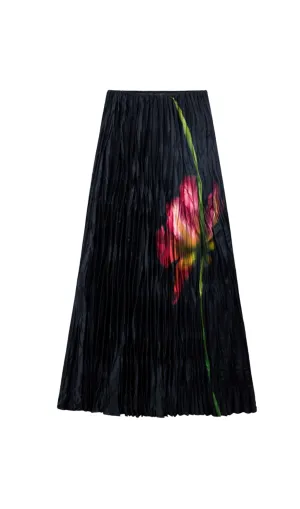 zanna print pleated skirt in black