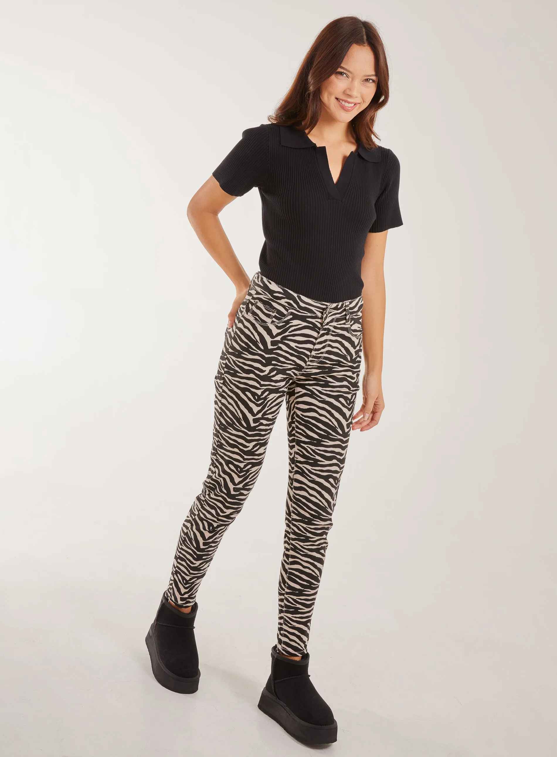 Zebra Print Straight Jeans