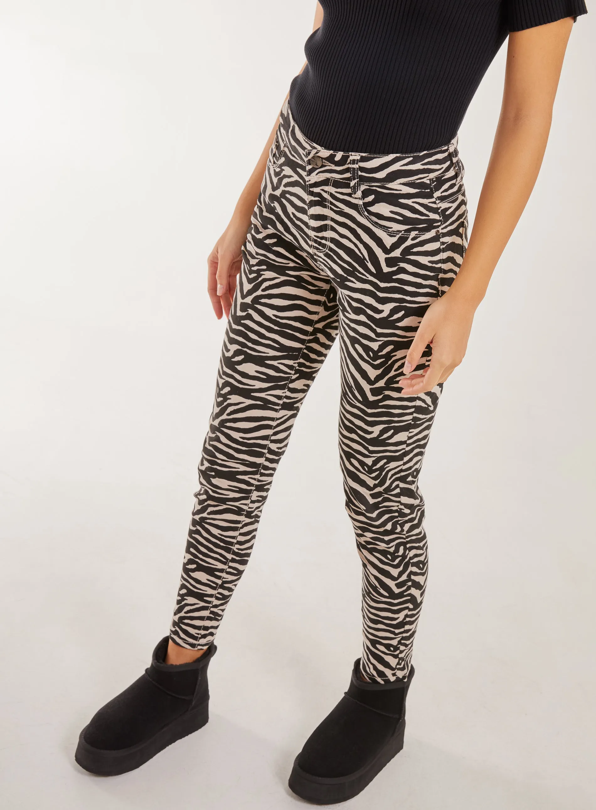 Zebra Print Straight Jeans