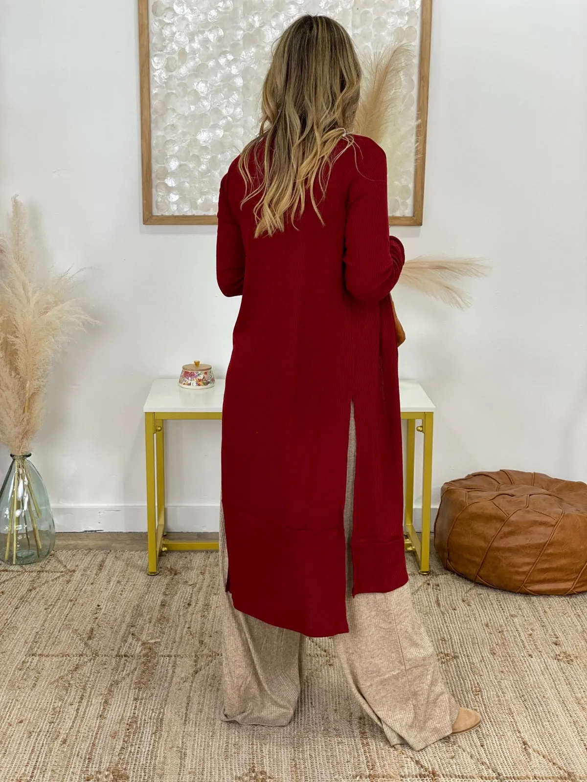 Zenana Button Down Solid Ribbed Long Cardigan